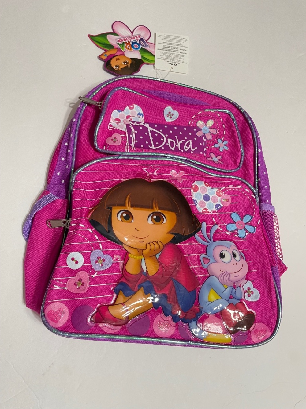 Small Backpack-Dora the Explorer Girls Pink/Purple Floral Backpack 12”x9” New!